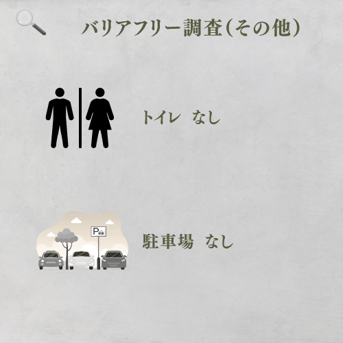 バリアフリー調査(その他)
トイレなし
駐車場なし